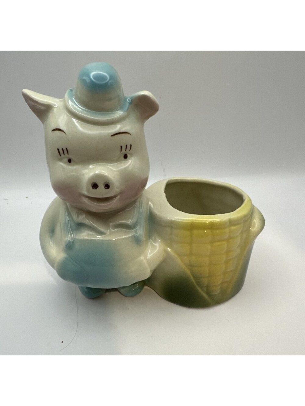 Shawnee Planter Blue Pig Happy Farmer Corn on the Cob Vintage 1950s Ceramic #39